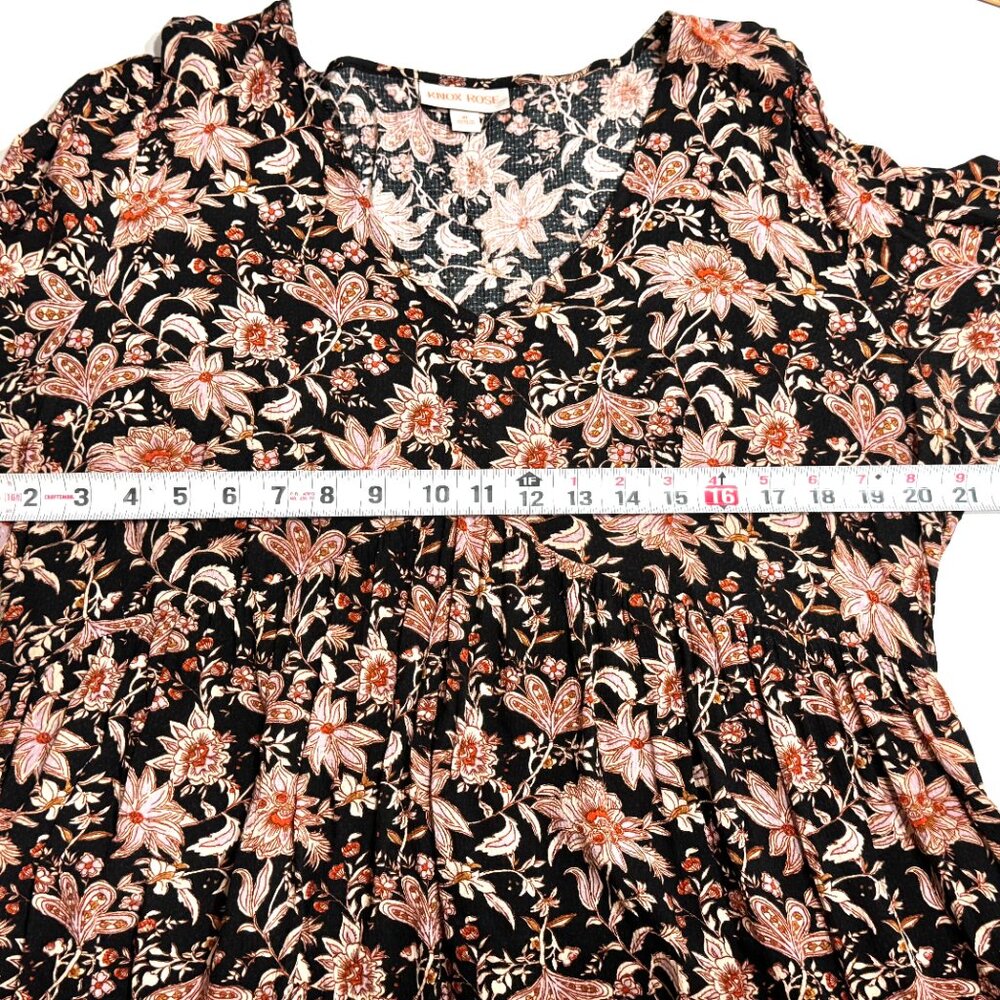 Knox Rose Floral Rayon Babydoll Dress Block Print Boho Grunge Paisley Oversized - Picture 10 of 13